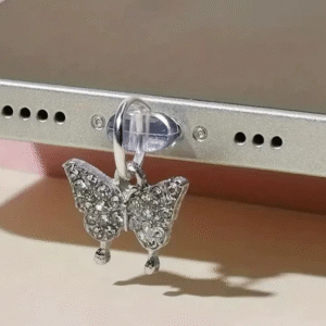 ปลั๊กกันฝุ่นโทรศัพท์ โลหะผสม Rhinestone น่ารัก จี้โทรศัพท์รูปแมว ช่องเสียบหูฟัง ช่องเสียบชาร์จ