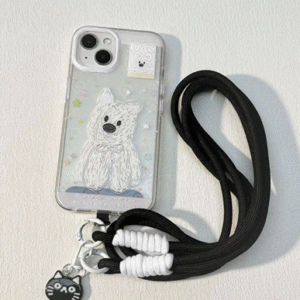 เคสโทรศัพท์แบบคล้องไหล่ลายแมวดำขาวพร้อมสายคล้องกล้องห้อยโทรศัพท์