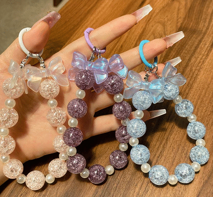 จี้ห้อยกระเป๋าลูกปัดการ์ตูนสีสันสดใสพร้อมโบว์ กุญแจรถ