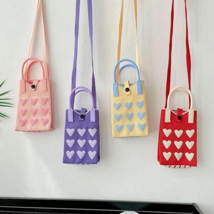 ใหม่เวอร์ชั่นเกาหลีน่ารักหวานรักมินิกระเป๋าโทรศัพท์มือถือถักไหล่กระเป๋า crossbody กระเป๋าถือหญิง