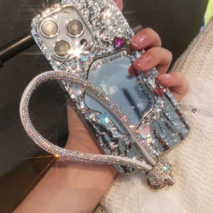 สายรัดข้อมือป้องกันการสูญหาย เชือกคล้องโทรศัพท์มือถือแบบสั้นประดับพลอยเทียมหรูหรา